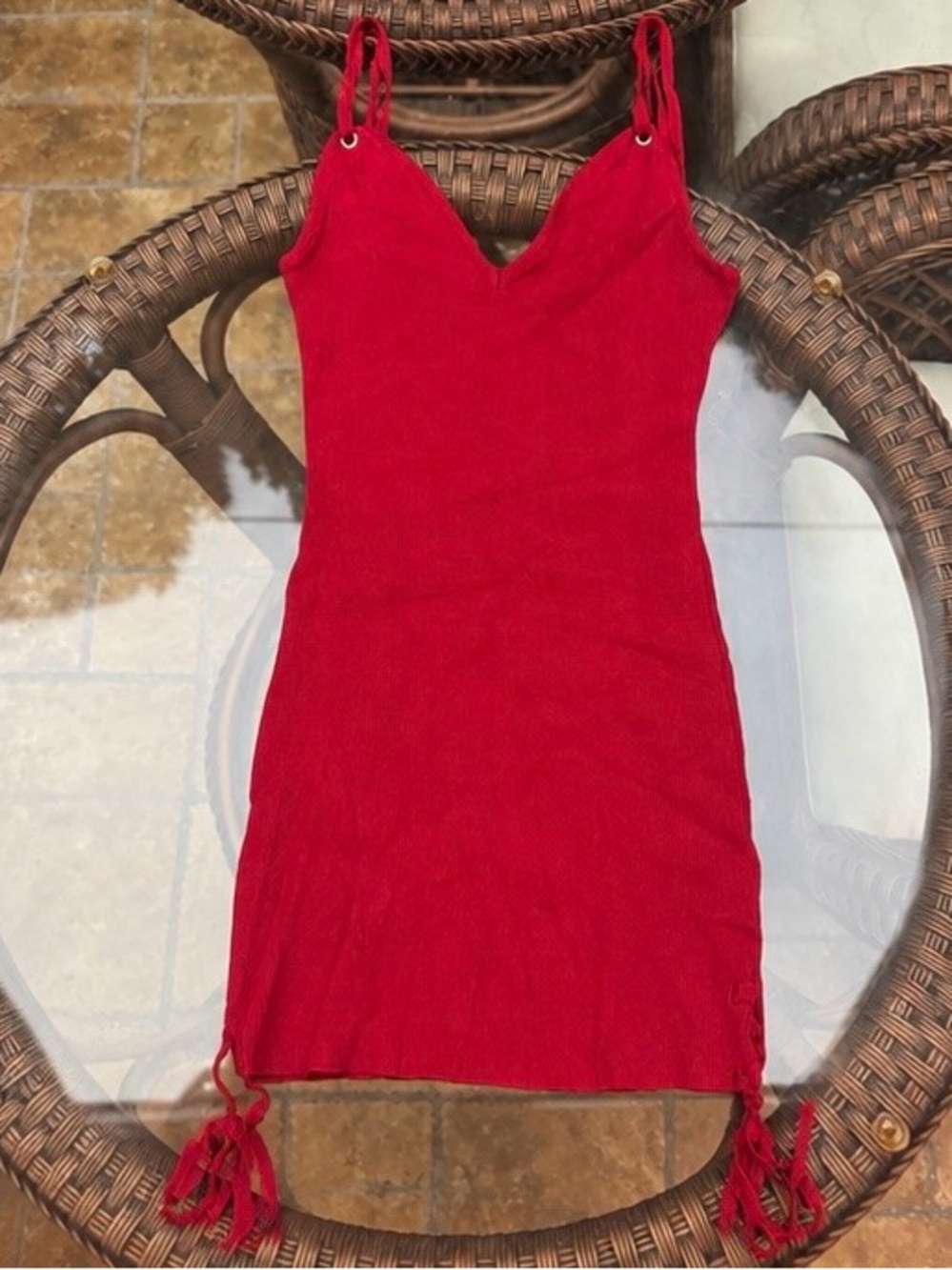 Revamped Red Sleeveless Mini Dress with Tassel Details